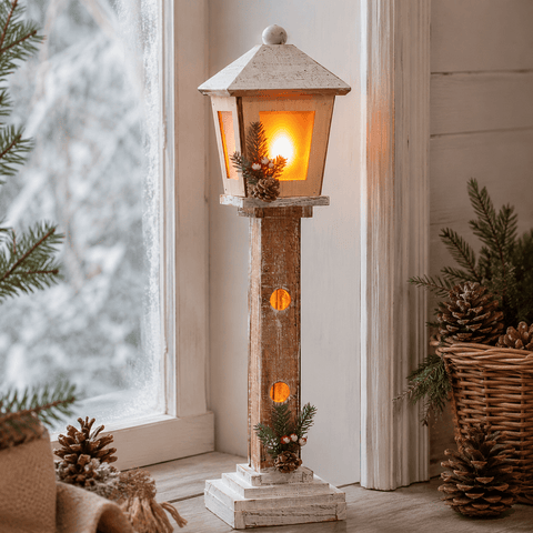 Three Kings christmas wooden lit decoration Three Kings DecorWood CoolFlame Lamp Post Christmas Decoration