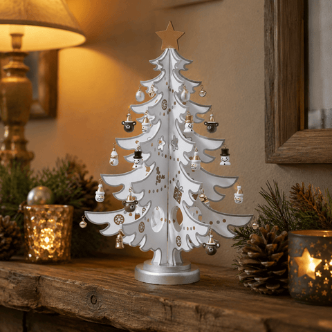 Three Kings Christmas Decor Three Kings DecoTree Silver/White Tabletop Decoration – 35cm