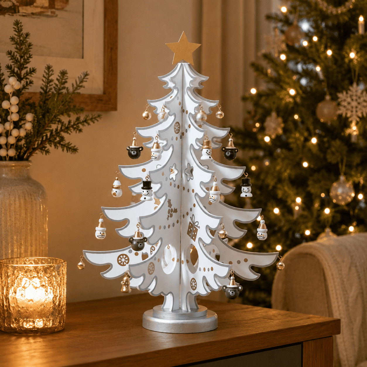 Three Kings Christmas Decor Three Kings DecoTree Silver/White Tabletop Decoration – 35cm