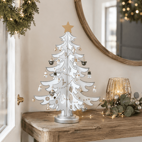 Three Kings Christmas Decor Three Kings DecoTree Silver/White Tabletop Decoration – 35cm