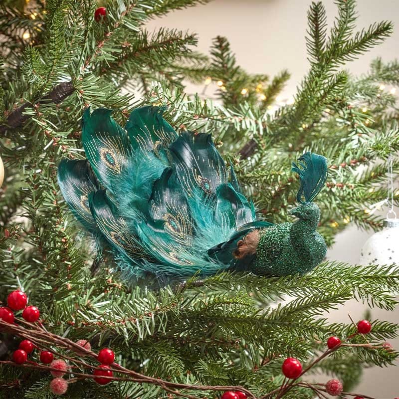 Three Kings Baubles Three Kings Emerald Clip On Peacock Christmas Decoration