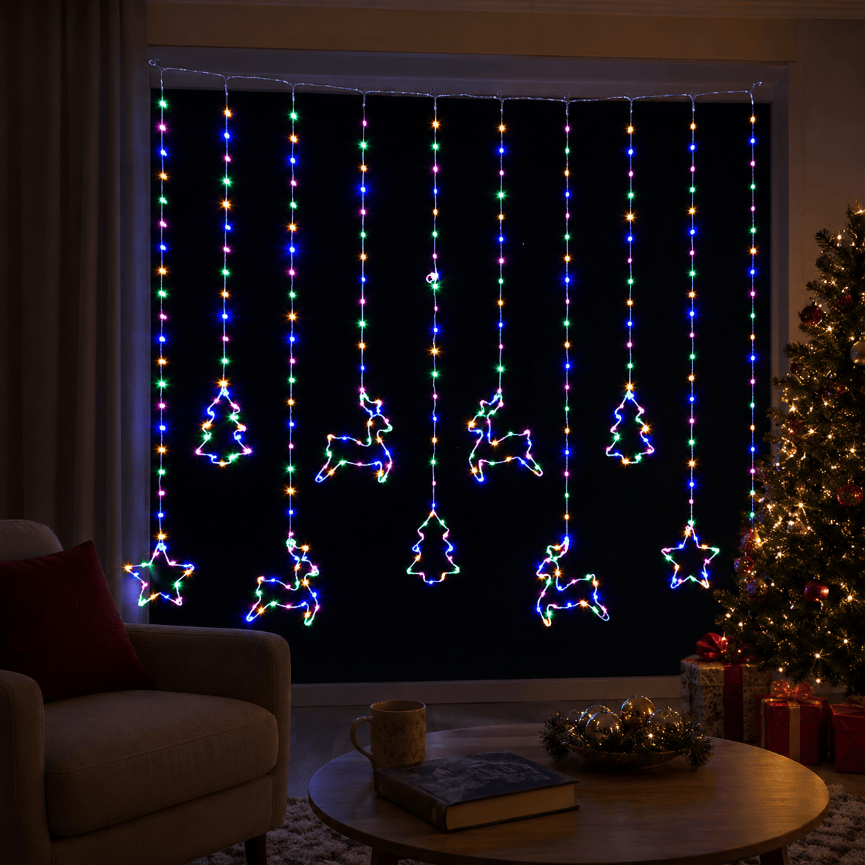 Three Kings LED Curtain Lights Three Kings Festive Curtain Lights Multi-coloured Christmas Decoration