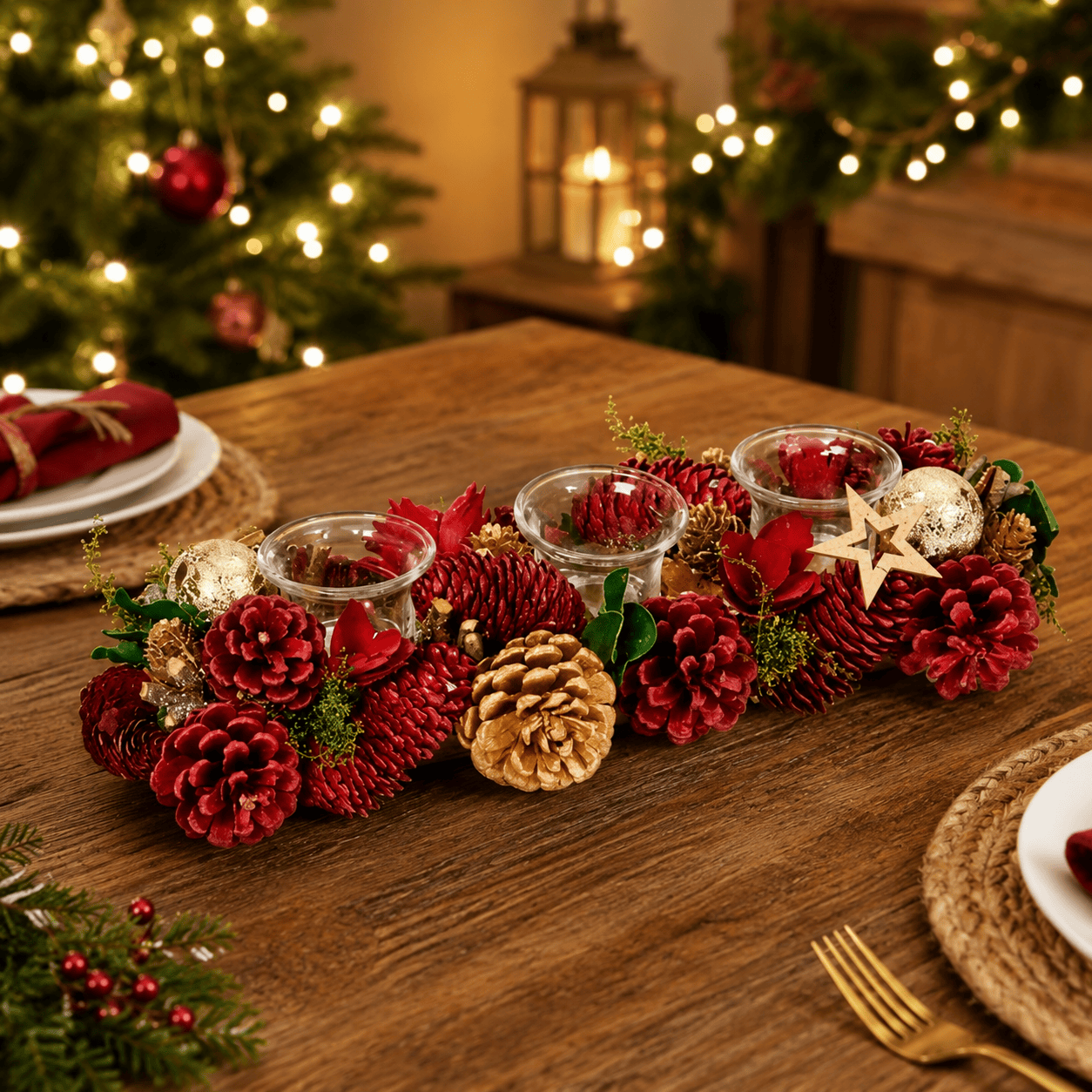 Three Kings Candle Holder Three Kings Festive Fir Trio Candle Holder 36cm