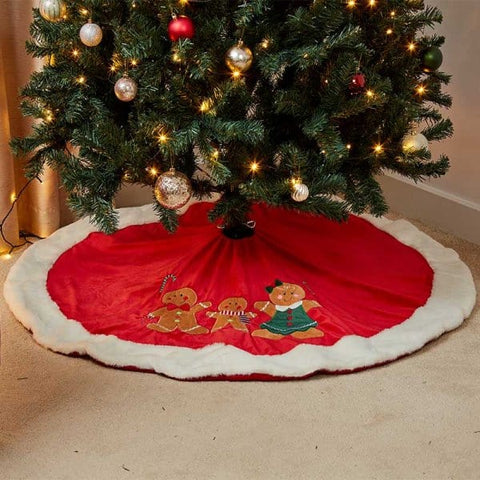 Three Kings Gingerbread Family Tree Skirt - Red