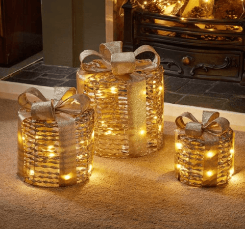 Three Kings Christmas Lit Decor Three Kings GlitterTwist Gift Boxes Gold 3pc