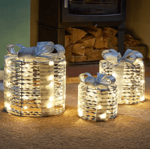 Three Kings Christmas Lit Decor Three Kings GlitterTwist Gift Boxes Silver 3pc