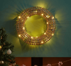 Three Kings Wreaths & Garlands Three Kings GlitterTwist Gold Lit Wreath Large