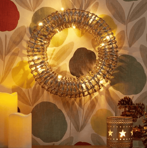 Three Kings Wreaths & Garlands Three Kings GlitterTwist Gold Lit Wreath