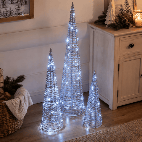 Three Kings LED Mesh Trees Three Kings GlitterTwist LED Silver Trees – 3pc