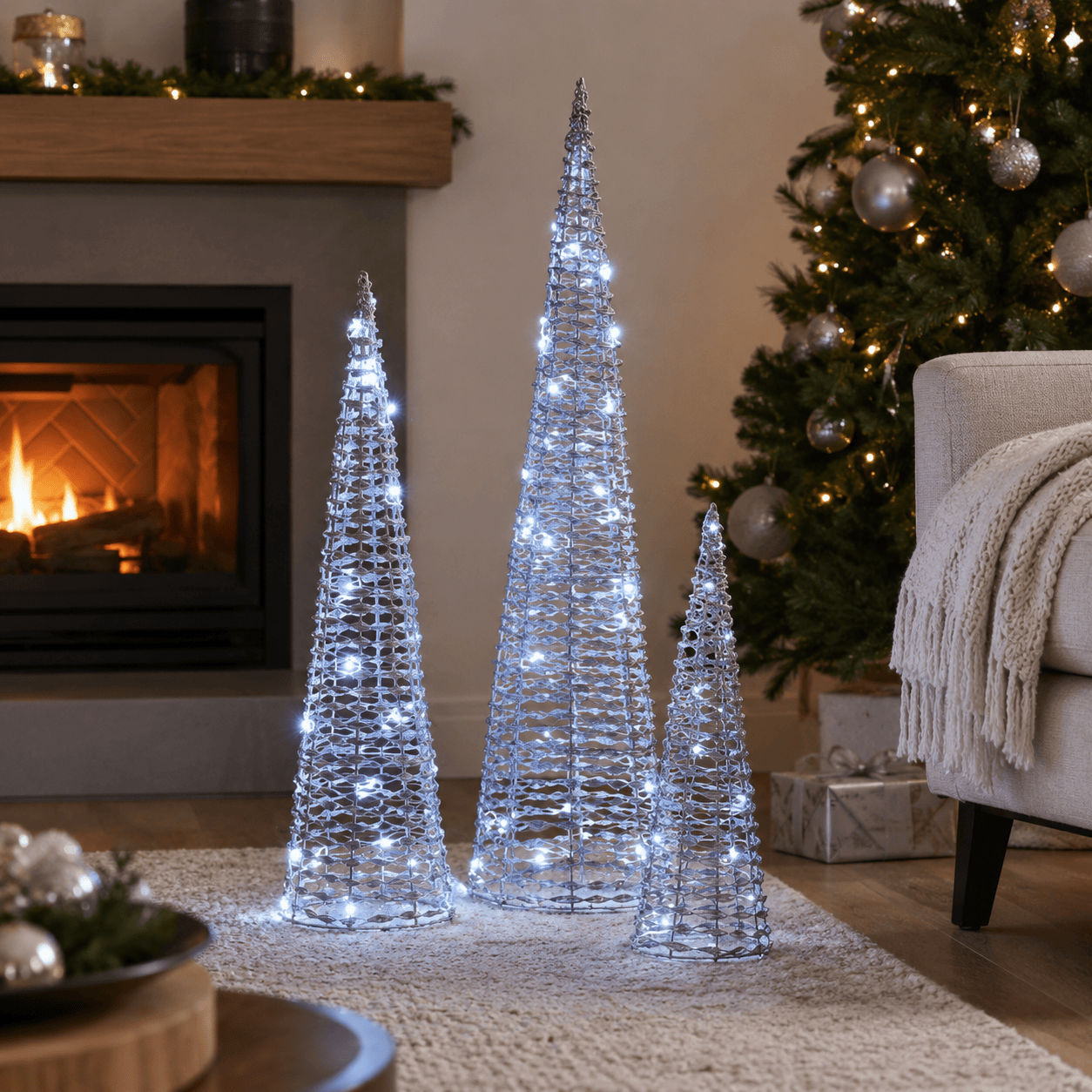 Three Kings LED Mesh Trees Three Kings GlitterTwist LED Silver Trees – 3pc
