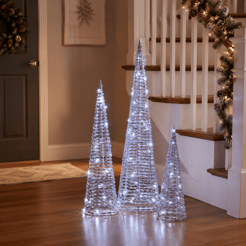 Three Kings LED Mesh Trees Three Kings GlitterTwist LED Silver Trees – 3pc