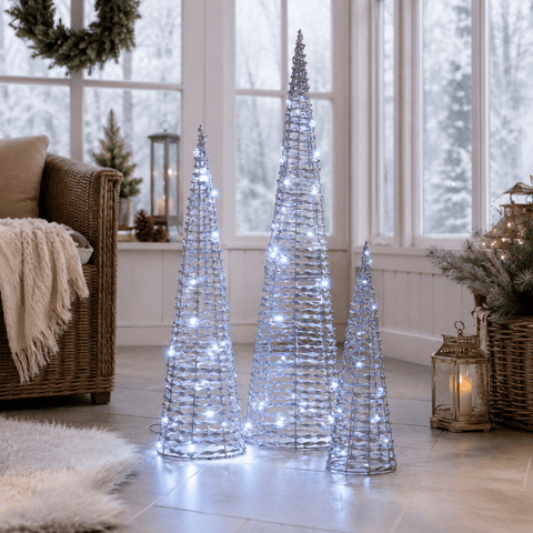 Three Kings LED Mesh Trees Three Kings GlitterTwist LED Silver Trees – 3pc