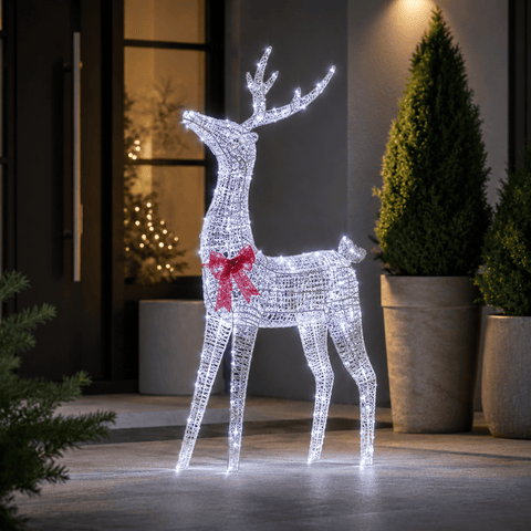 Three Kings LED Deer Three Kings GlitterTwist Lit Silver Reindeer Christmas Decoration – 80cm