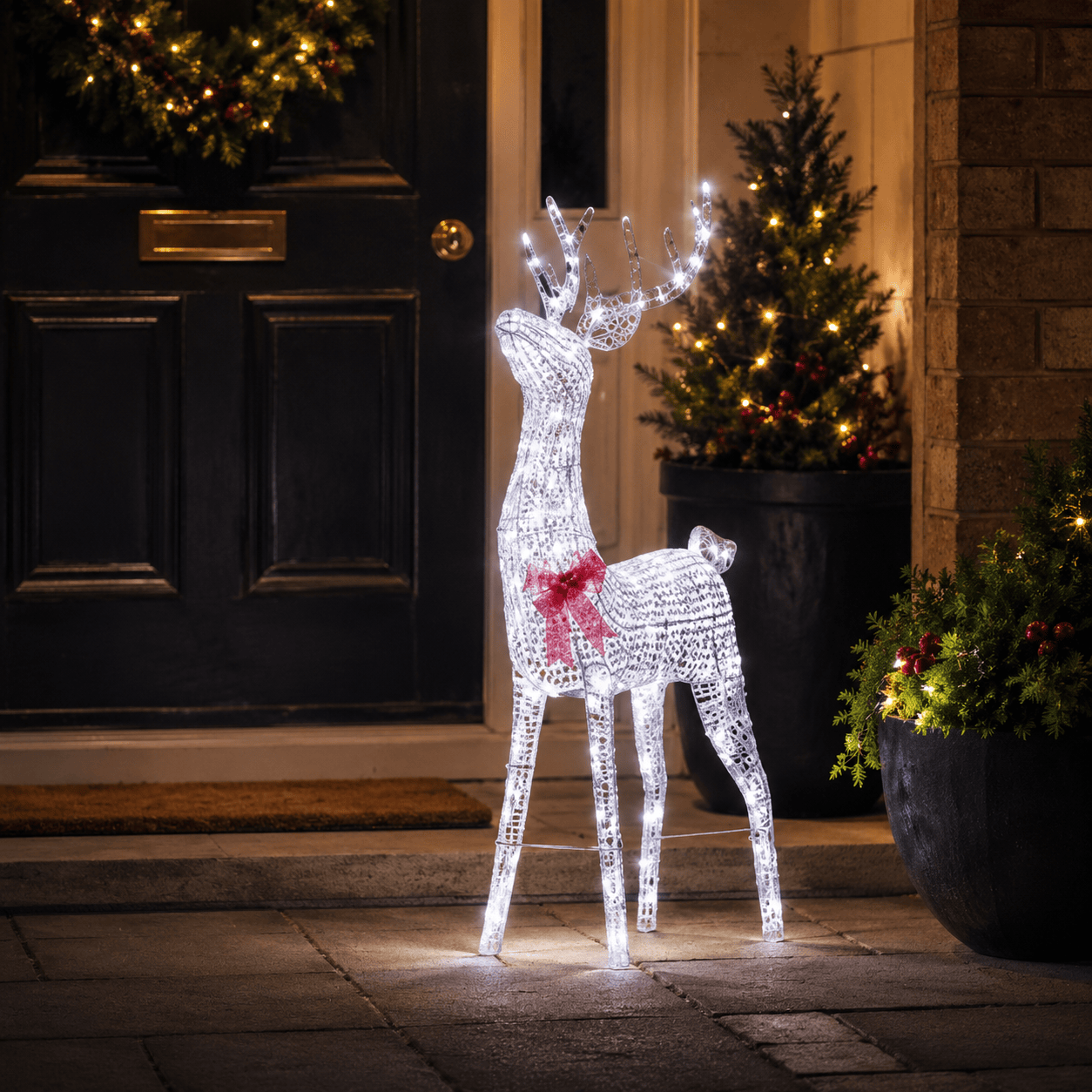 Three Kings LED Deer Three Kings GlitterTwist Lit Silver Reindeer Christmas Decoration – 80cm
