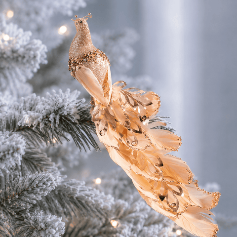 Three Kings Baubles Three Kings Gold Clip On Peacock Christmas Decoration