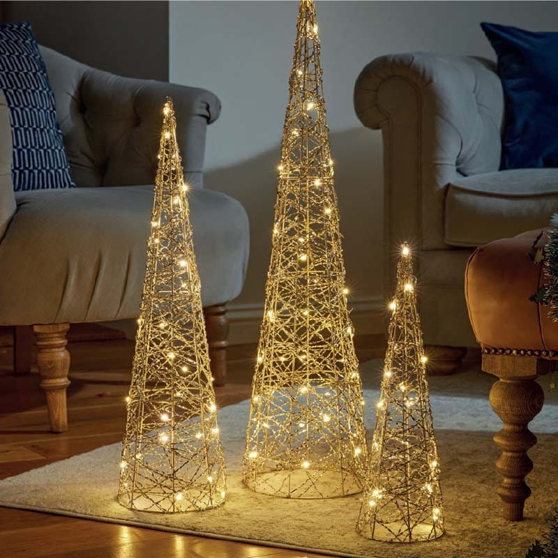 Three Kings LED Mesh Trees Three Kings Gold Weave Treebelisks - Set of 3