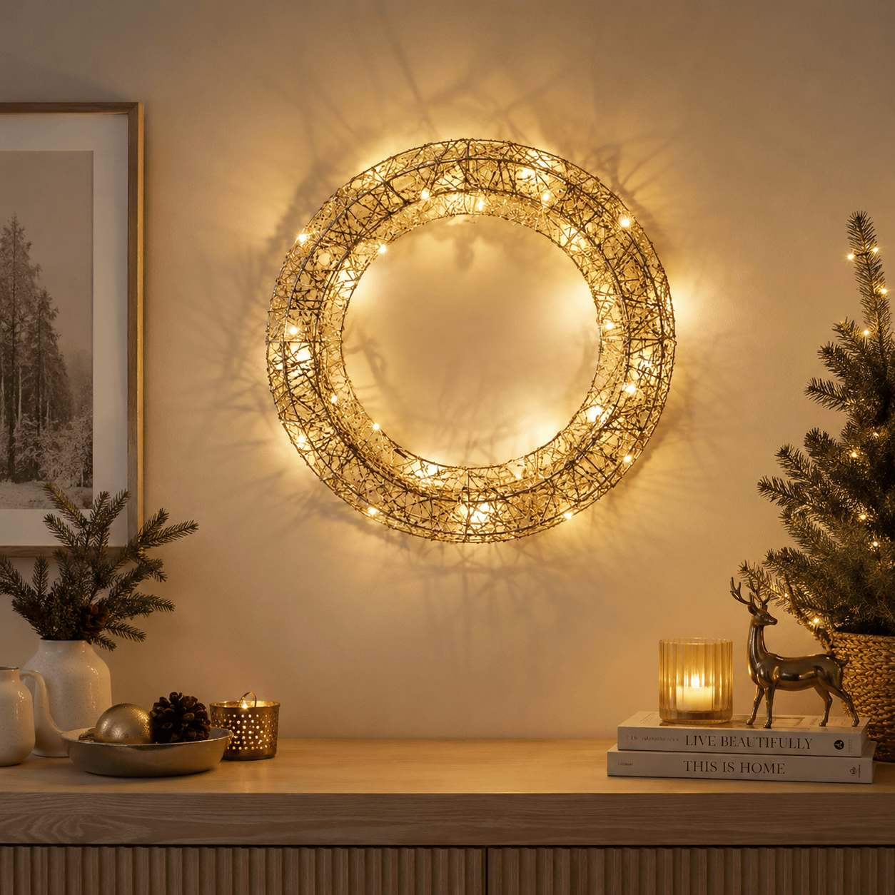 Three Kings LED Wreaths Three Kings Gold Weave Wreath – 40cm