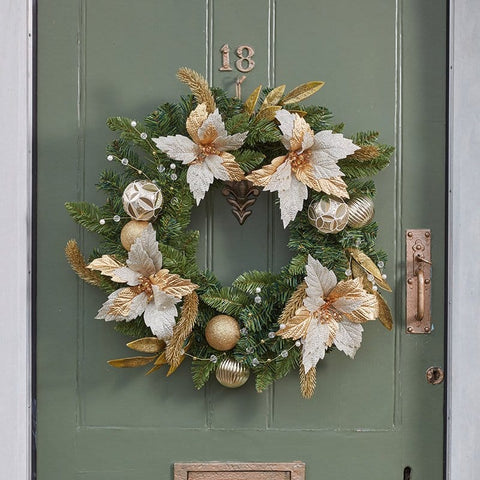 Three Kings Christmas Wreaths Three Kings Golden Poinsettia Christmas Wreath - 40cm
