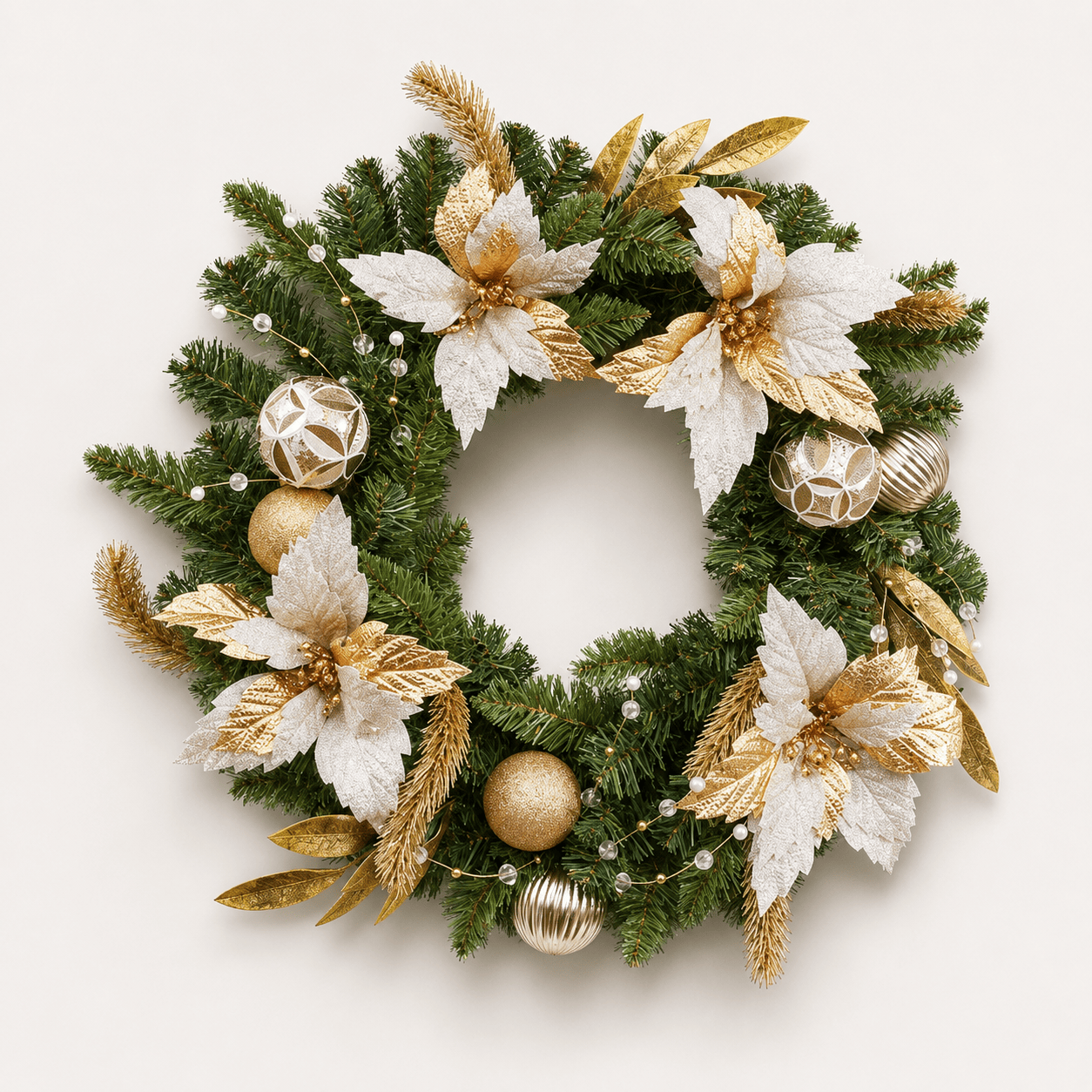 Three Kings Christmas Wreaths Three Kings Golden Poinsettia Christmas Wreath – 40cm
