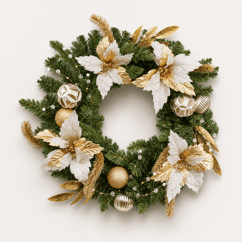 Three Kings Christmas Wreaths Three Kings Golden Poinsettia Christmas Wreath – 40cm