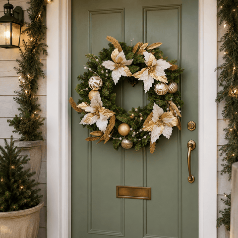 Three Kings Christmas Wreaths Three Kings Golden Poinsettia Christmas Wreath – 40cm