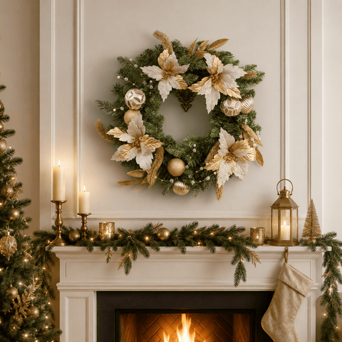 Three Kings Christmas Wreaths Three Kings Golden Poinsettia Christmas Wreath – 40cm