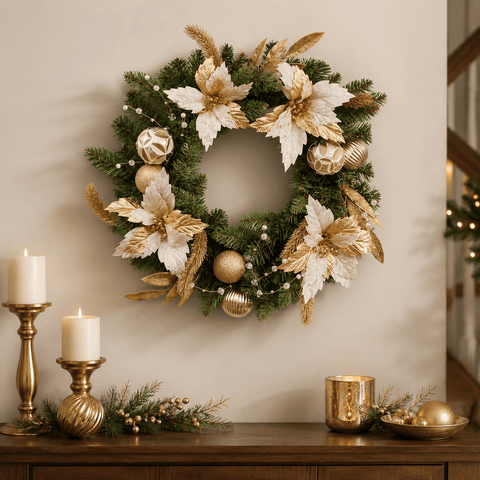 Three Kings Christmas Wreaths Three Kings Golden Poinsettia Christmas Wreath – 40cm