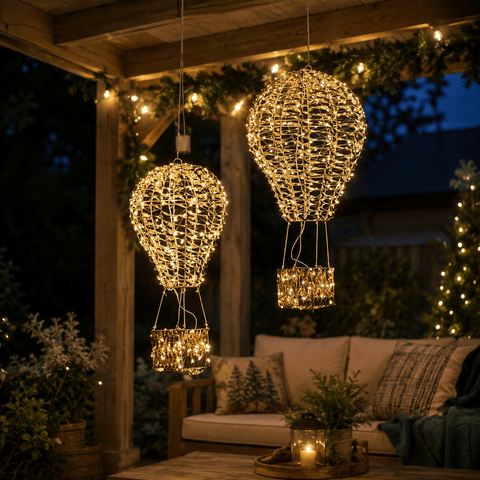 Three Kings LED Hot Air Balloon Three Kings GoldTwist Hot Air Balloon Christmas Decoration – 50cm