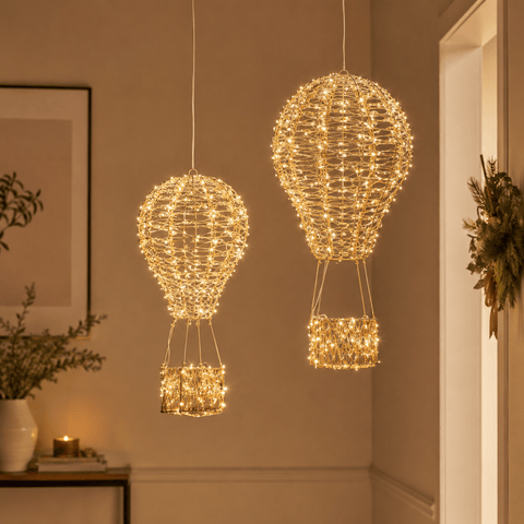 Three Kings LED Hot Air Balloon Three Kings GoldTwist Hot Air Balloon Christmas Decoration – 50cm