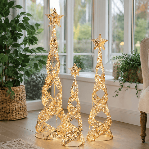 Three Kings LED String Trees Three Kings GoldTwist Starbelisk Christmas Decoration – 80cm