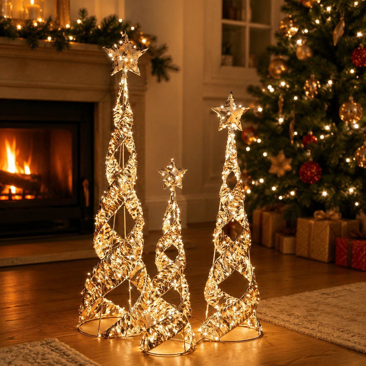 Three Kings LED String Trees Three Kings GoldTwist Starbelisk Christmas Decoration – 80cm
