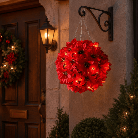 Three Kings LED Hanging Balls Three Kings Hanging LED Poinsettia Ball – 30cm