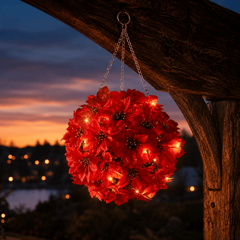 Three Kings LED Hanging Balls Three Kings Hanging LED Poinsettia Ball – 30cm