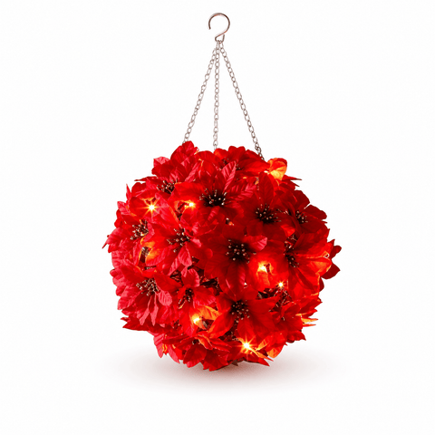 Three Kings LED Hanging Balls Three Kings Hanging LED Poinsettia Ball – 30cm