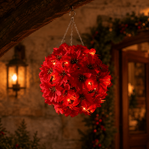 Three Kings LED Hanging Balls Three Kings Hanging LED Poinsettia Ball – 30cm