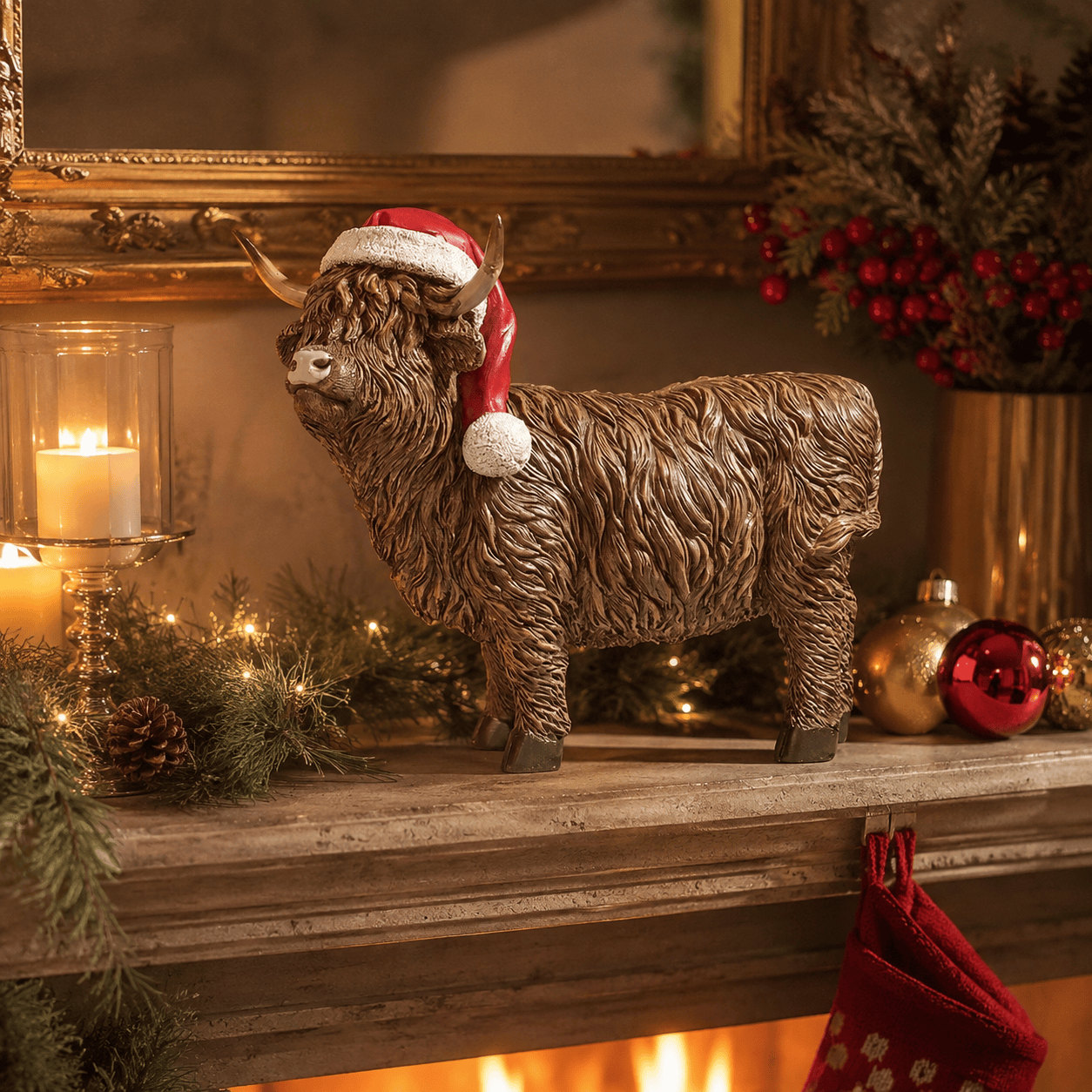 Three Kings Models & Scenes Three Kings Highland Santa Cow Christmas Decoration