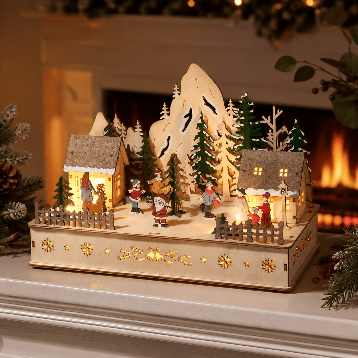 Three Kings Wooden Models & Scenes Three Kings Inlit Santa's Woodland Village – 20 x 28cm