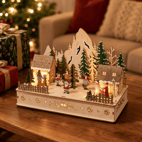 Three Kings Wooden Models & Scenes Three Kings Inlit Santa's Woodland Village – 20 x 28cm