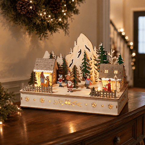 Three Kings Wooden Models & Scenes Three Kings Inlit Santa's Woodland Village – 20 x 28cm