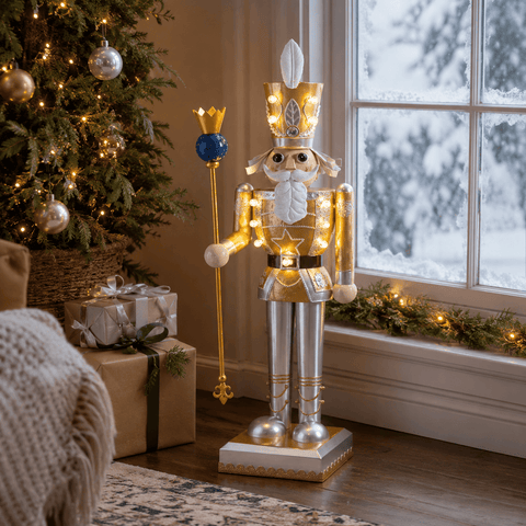 Three Kings Nutcrackers Three Kings Lit Nutcracker Gold/White Design