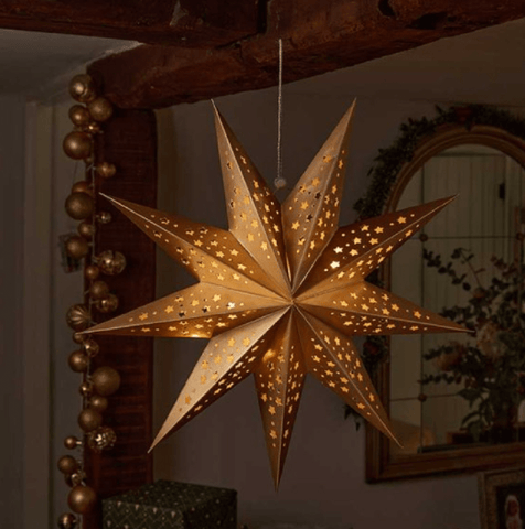 Three Kings Christmas Lit Decor Three Kings Lit Origami Star Gold