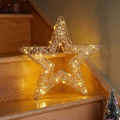Three Kings LED Stars Three Kings Lit WonderStar Gold Weave 38cm