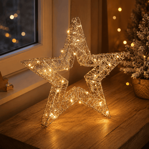 Three Kings LED Stars Three Kings Lit WonderStar Gold Weave 38cm