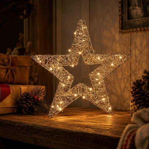 Three Kings LED Stars Three Kings Lit WonderStar Gold Weave 38cm