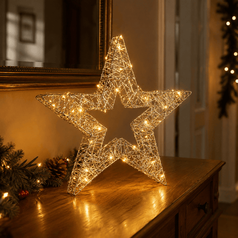 Three Kings LED Stars Three Kings Lit WonderStar Gold Weave 38cm