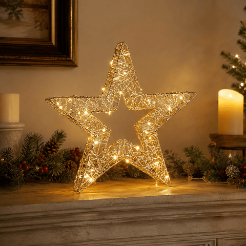 Three Kings LED Stars Three Kings Lit WonderStar Gold Weave 38cm