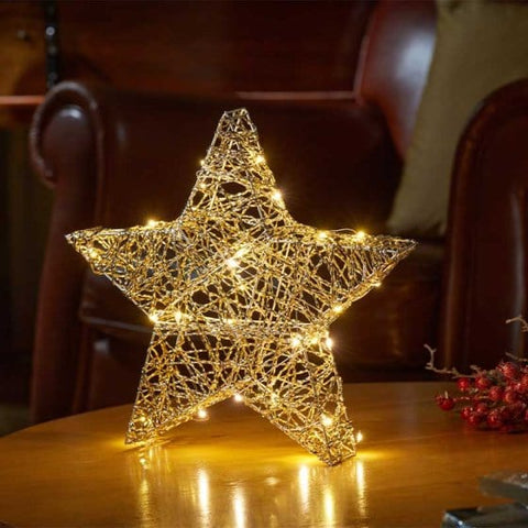 Three Kings LED Stars Three Kings Lit WonderStarlet Gold Weave 20cm