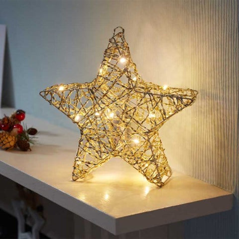 Three Kings LED Stars Three Kings Lit WonderStarlet Gold Weave 30cm