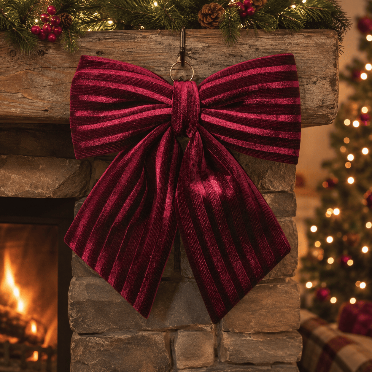 Three Kings Hanging Decor Three Kings Luxury Velvet Burgundy Bow – 13cm