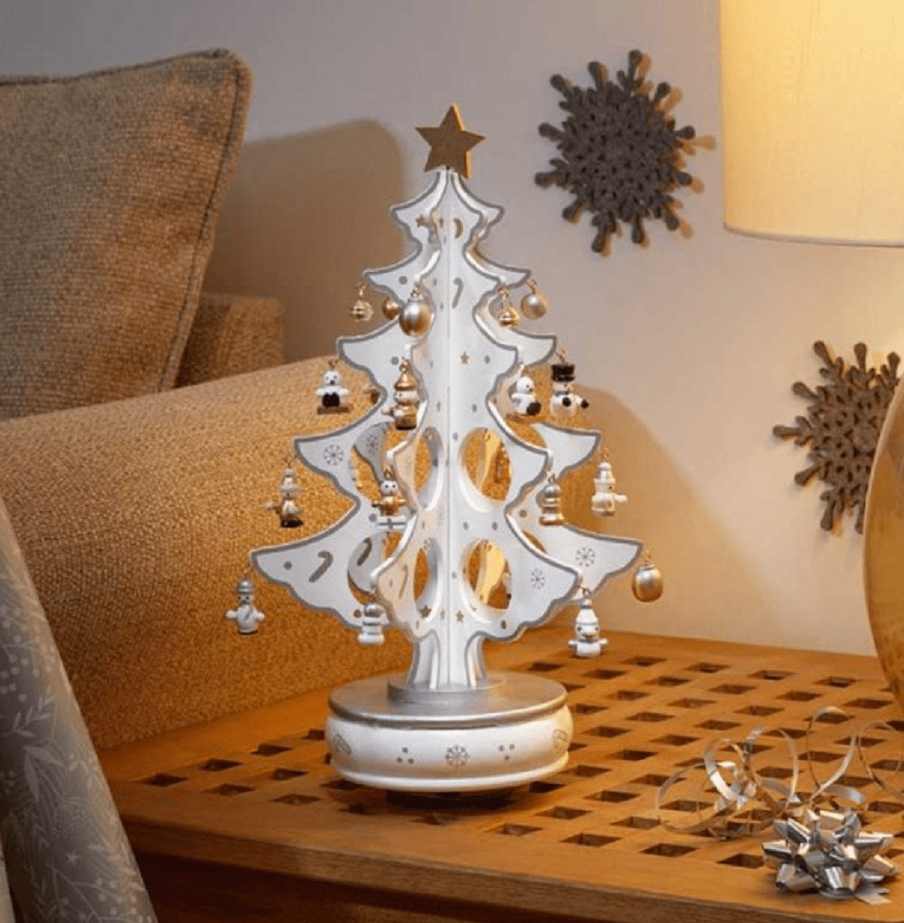 Three Kings Christmas Decor Three Kings Musical Spinning Decotree Silver/White